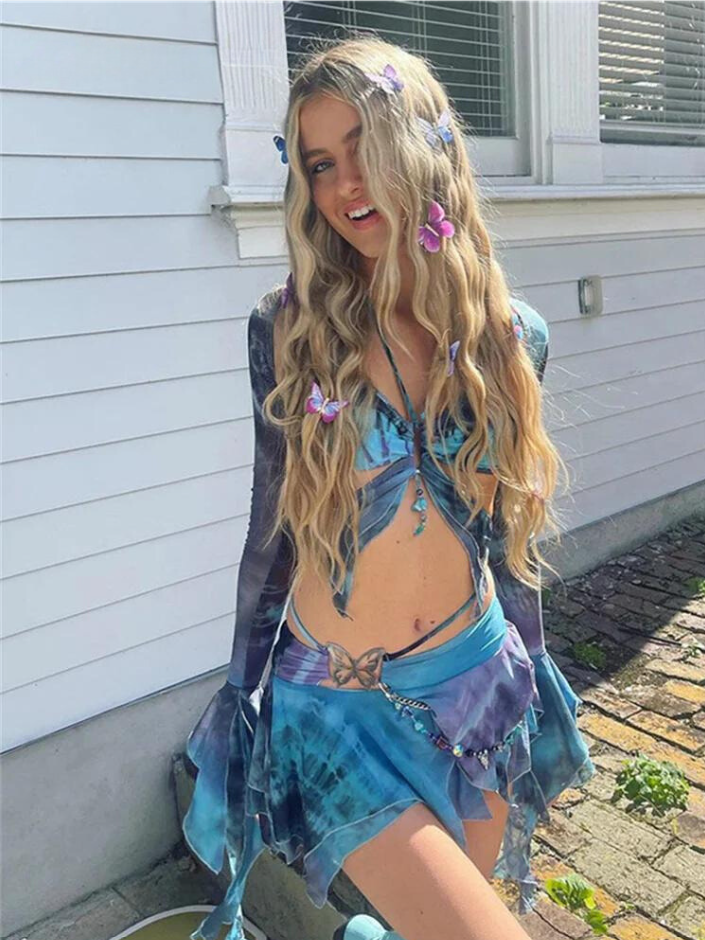 Tie Dye Mesh Fairy Crop and Skirt Set