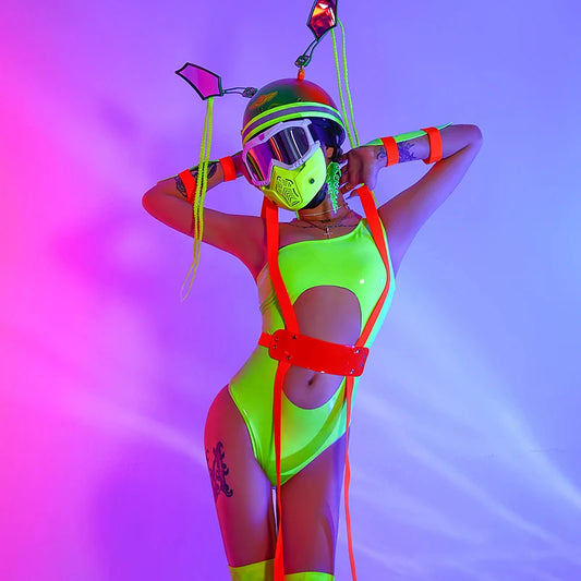 Rave Outfit With Fluoro Belt and Wristlets