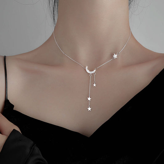 2023 Exquisite Bling Silver Color Tassel Star Moon Necklace for Women Clavicle Chain Woman Jewelry Birthday Gift Accessories