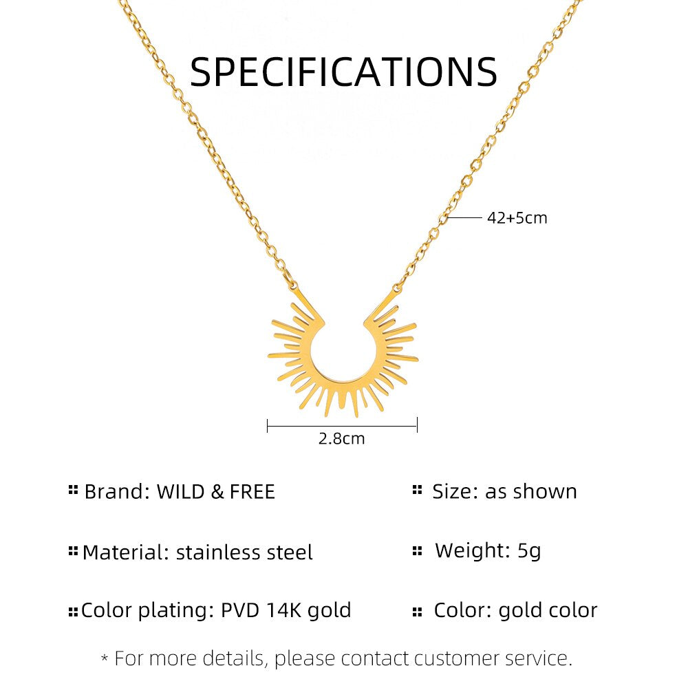 New Stainless Steel Jewelry Geometric Pendant Necklace for Women Gold Plated Half Circle Spiked Femme Colar Choker Necklaces