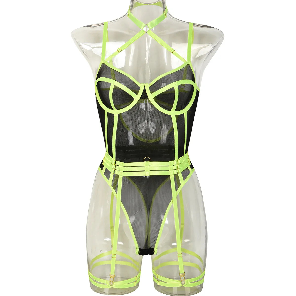 Body Suit With  Neon Harness and Garters