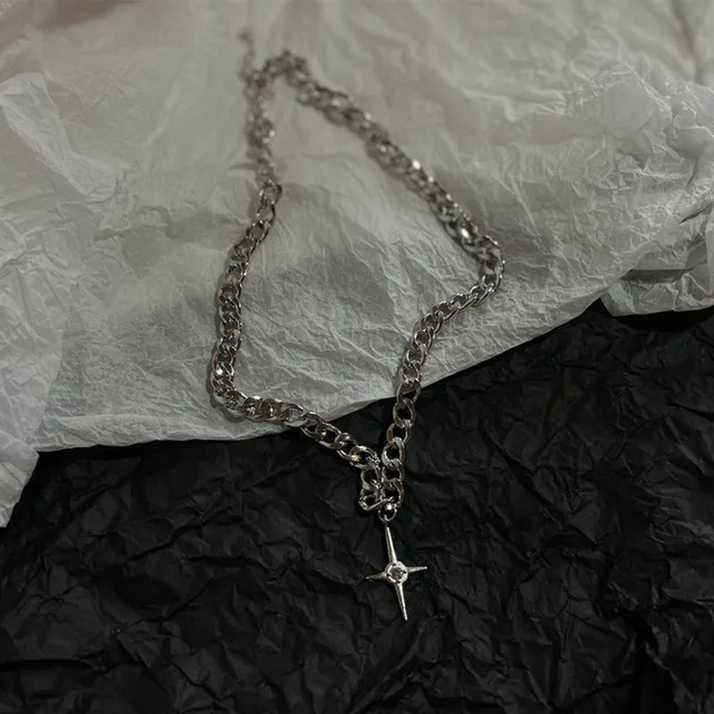 Retro Gothic Cross Cherry Summer Pendant Jewel Necklace Silver Color Punk Jewellery Fashion Charm Statement Y2K Jewelry